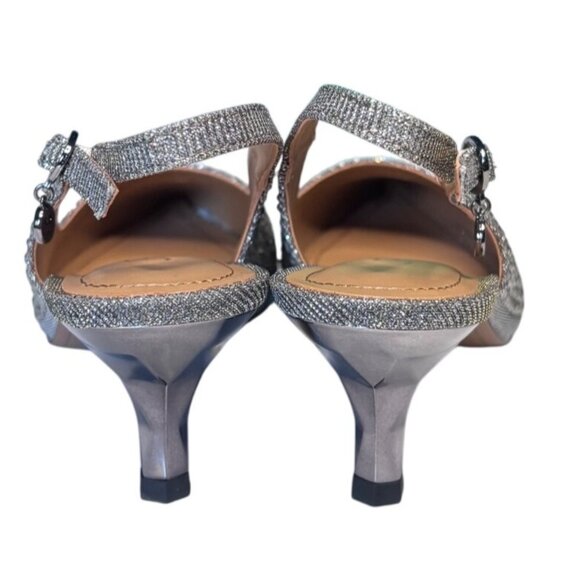 R J. Renee Ferryanne Rhinestone Glitter Fabric Slingback Pumps Silver 7.5 New - Picture 12 of 14